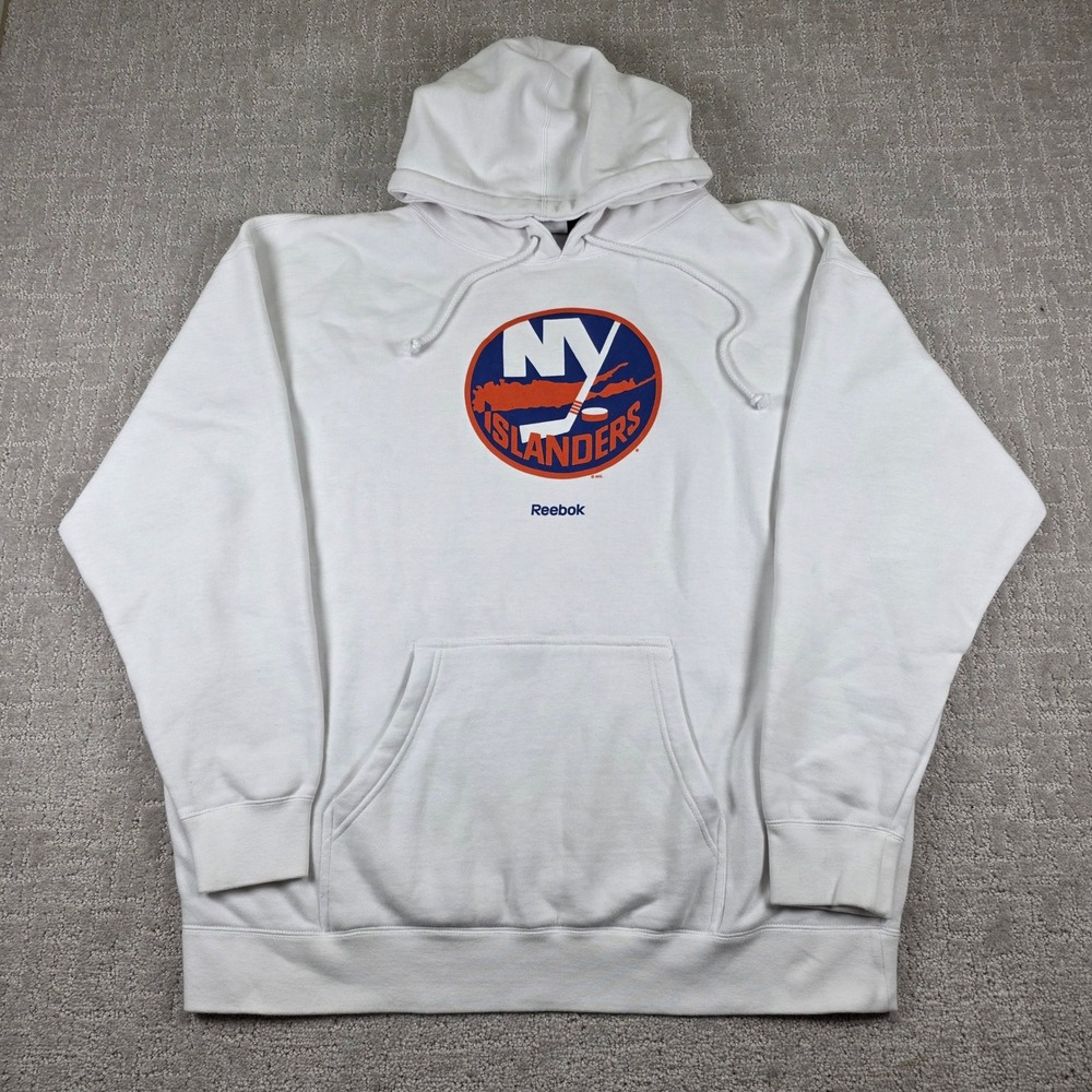 Reebok Mens New York Islanders NHL Hoodie White XXL Logo Drawstring Sweatshirt